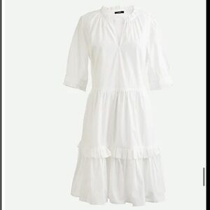 J. Crew White Midi Dress with Ruffles